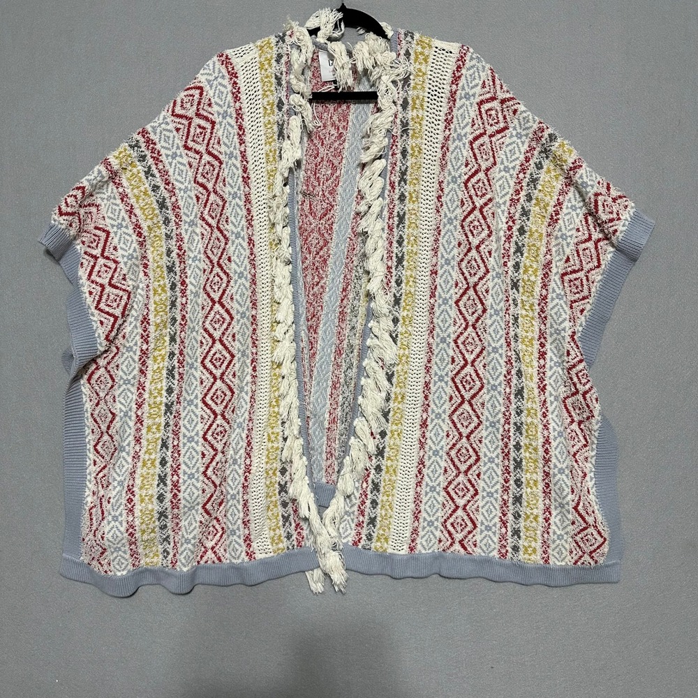 Cabi Love Carol Collection Kimono Cardigan Wrap Fringe Tribal Print M/L Multi